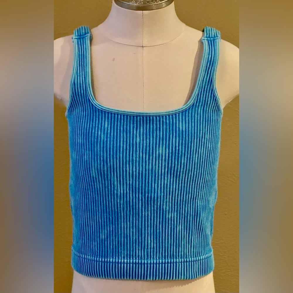 Zenana Blue Ribbed Tank Top, fits like AXS